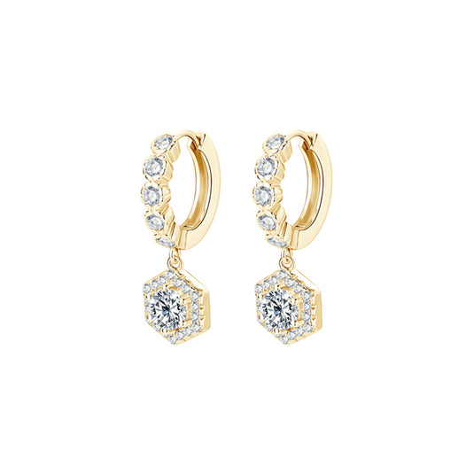 Hexagon Halo Dangle Earrings