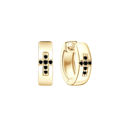 Cross Pave Huggie Earrings