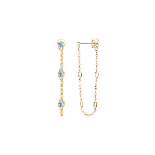 Bezel Double Sided Chain Dangle Earrings