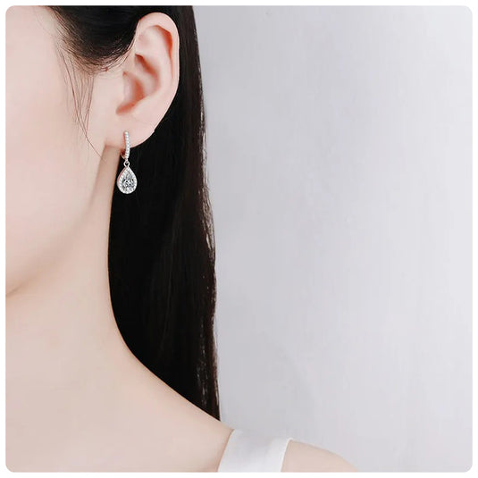 Pear Halo Dangle Earrings
