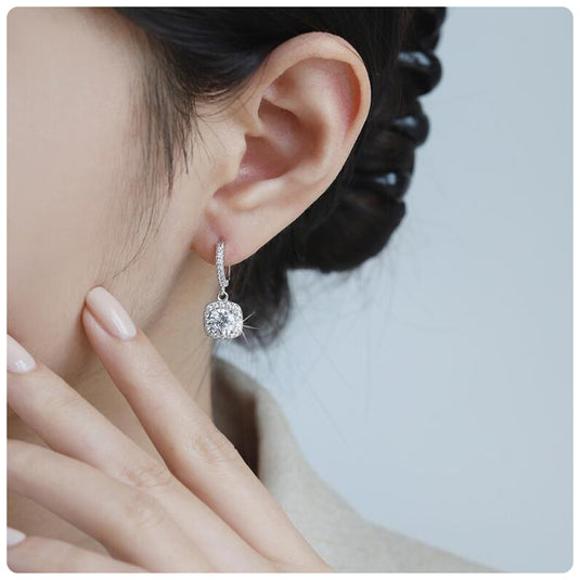 Square Halo Dangle Earrings