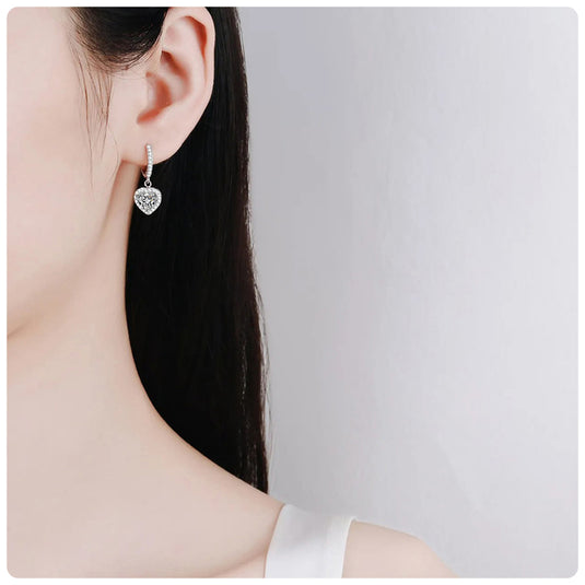 Heart Cut Halo Dangle Earrings