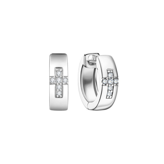 Cross Pave Huggie Earrings
