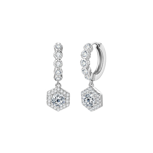 Hexagon Halo Dangle Earrings