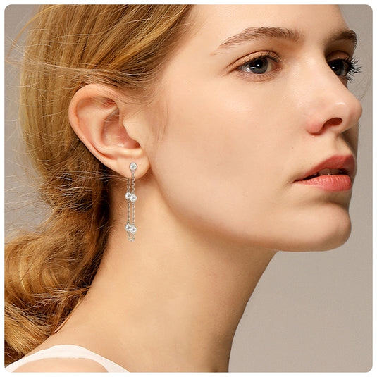 Bezel Double Sided Chain Dangle Earrings