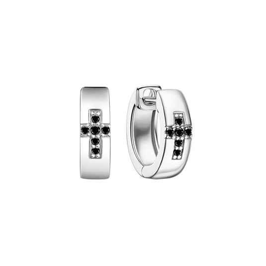 Cross Pave Huggie Earrings
