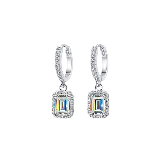 Emerald Cut Halo Dangle Earrings