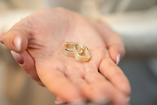 Pave Rectangle Hoop Earrings