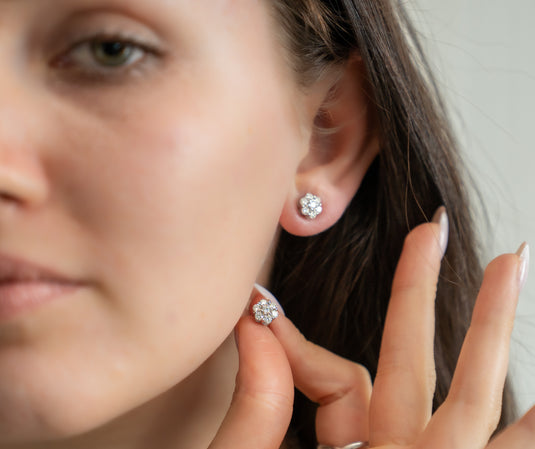 Flower Pave Stud Earrings