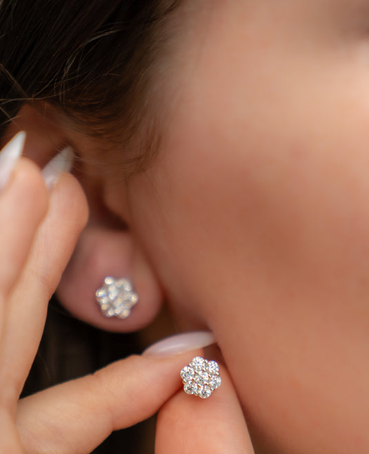 Flower Pave Stud Earrings